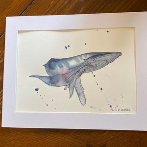 Original watercolour painting of whales 11x14 with mat